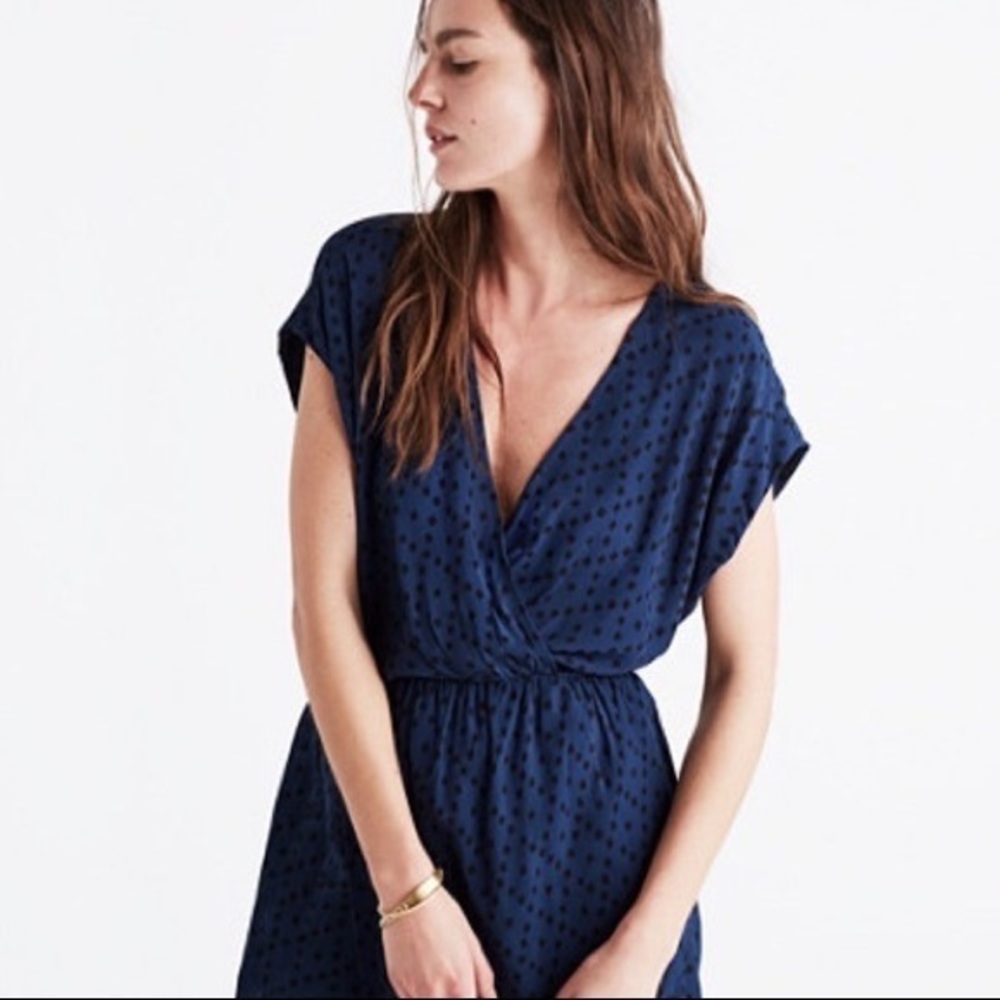 Madewell Wrap front Mini navy Dress Brushstroke Diamond size small